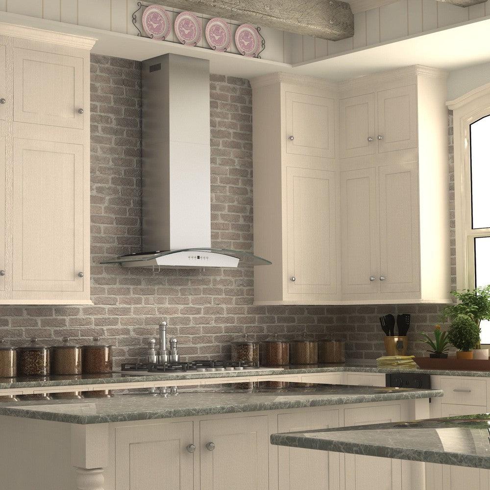 30 In. Convertible Vent Wall Mount Range Hood In Stainless Steel And Glass KZ30