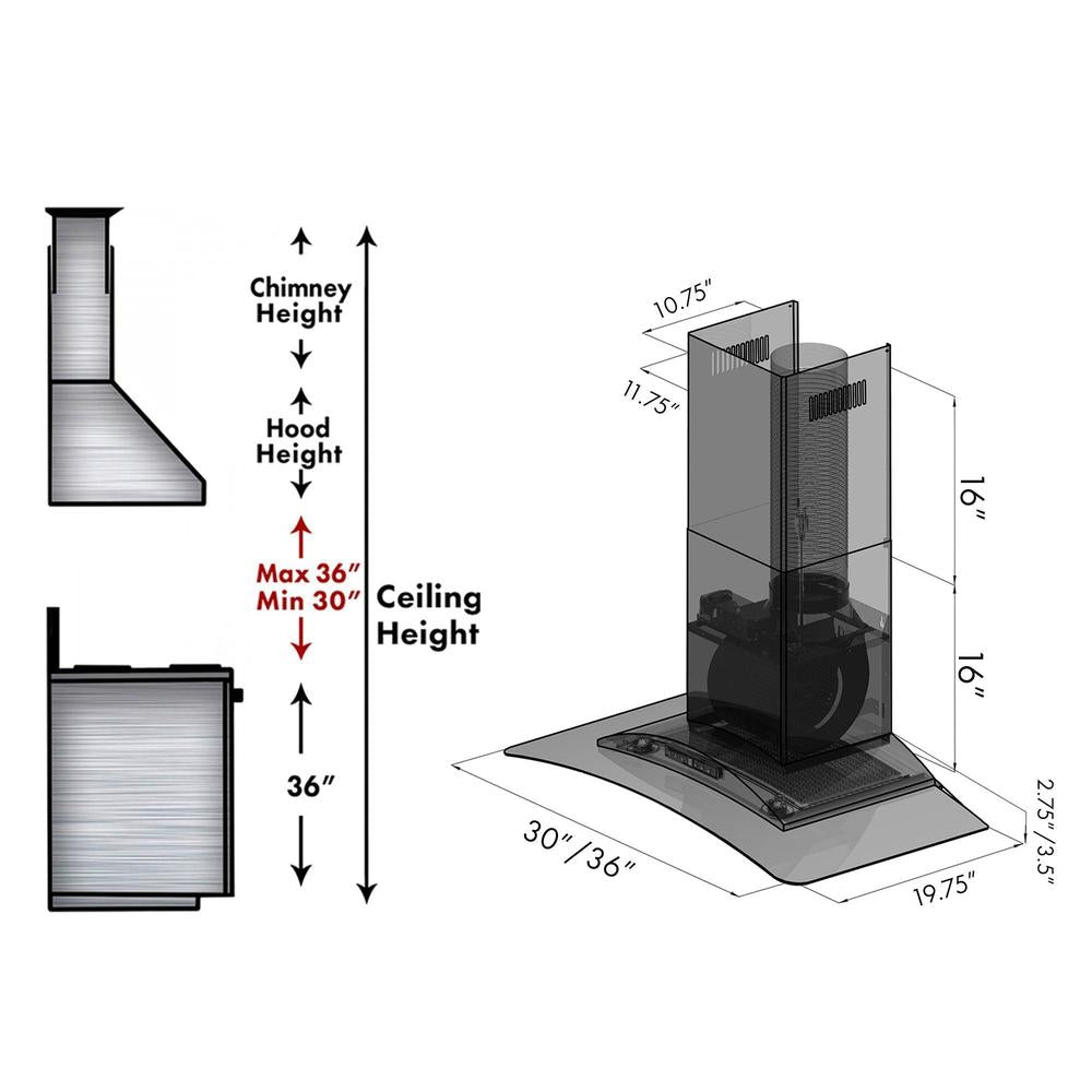 30 In. Convertible Vent Wall Mount Range Hood In Stainless Steel And Glass KZ30