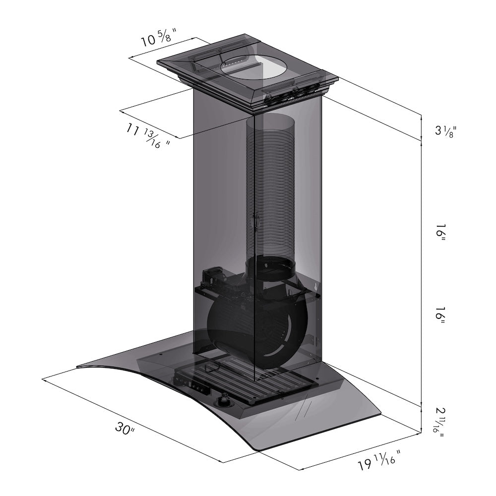 30" Convertible Vent Wall Mount Range Hood with Crown Molding KZCRN30