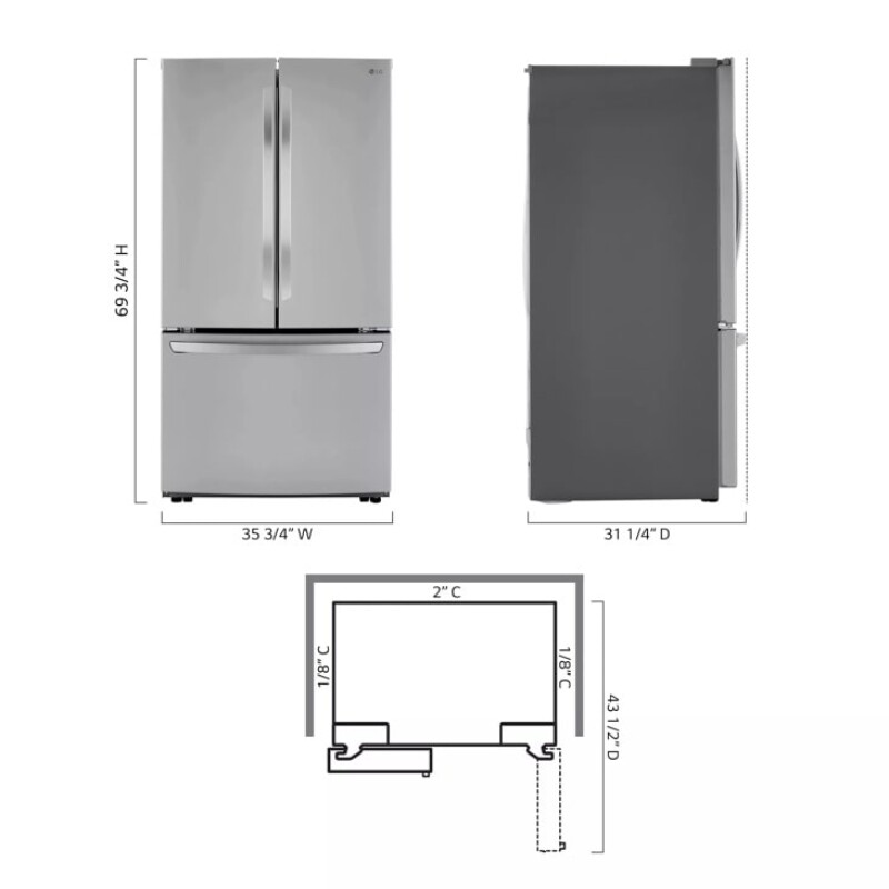 23 cu.ft French Door, Counter-Depth, Non Dispense Refrigerator LRFCC23D6S