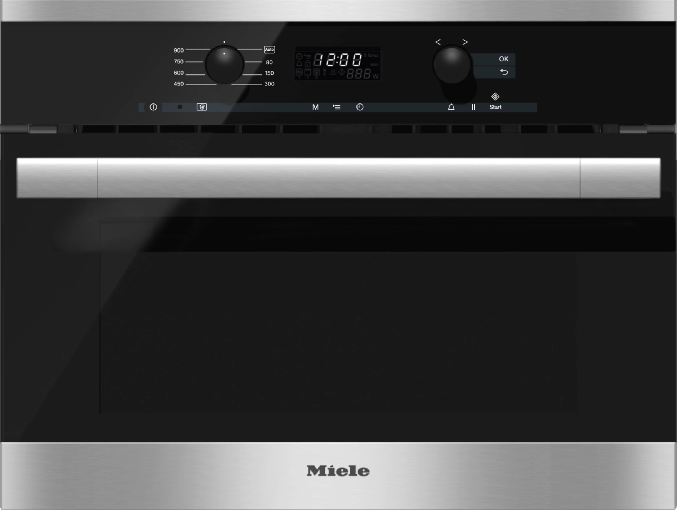 Built‑in microwave oven with controls along the top for optimal combination possibilities. M6160TC