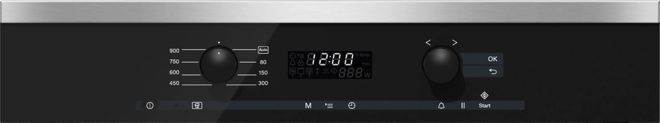 Built‑in microwave oven with controls along the top for optimal combination possibilities. M6160TC