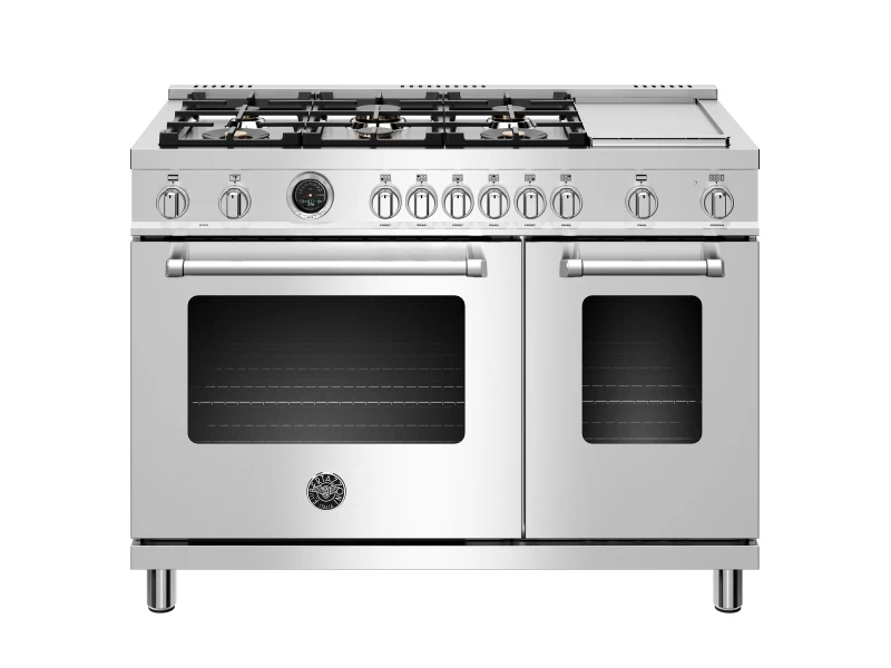 48 inch Dual Fuel Range, 6 brass burners and Griddle, Electric Self-Clean Oven MAST486GDFSXT