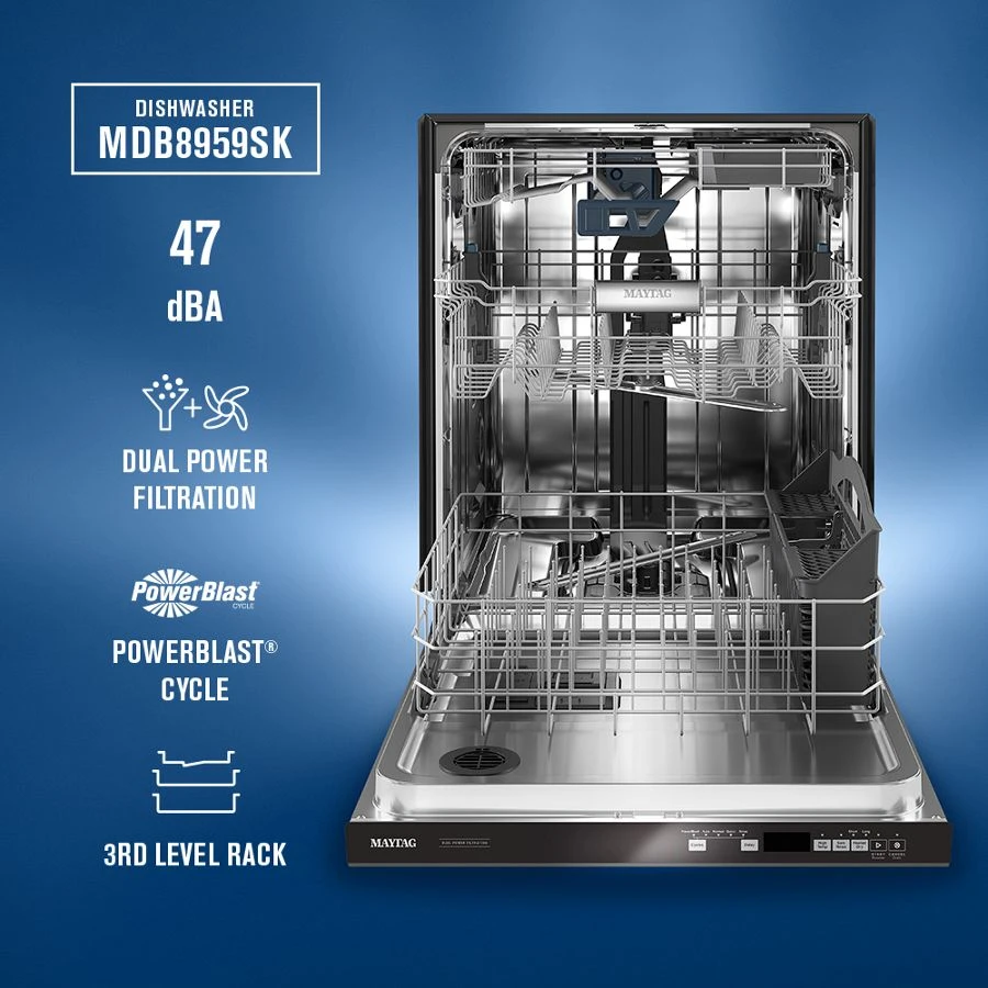 24” Top Control Dishwasher with Dual Power Filtration, PowerBlast® Cycle and 3rd Level Rack - 47 dBA MDB8959SKW