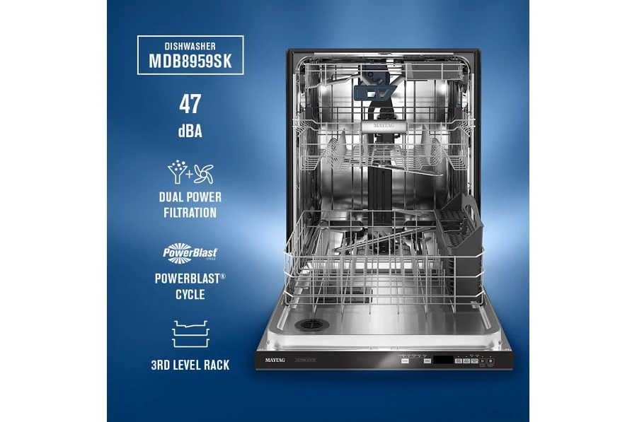 24” Top Control Dishwasher with Dual Power Filtration, PowerBlast® Cycle and 3rd Level Rack - 47 dBA MDB8959SKZ