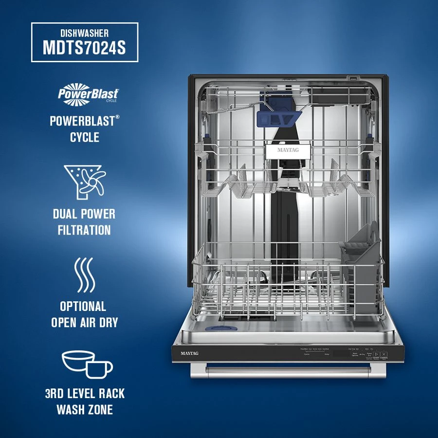 24 Inch Built-In Dishwasher With Power Dry, Sanitize Cycle, And Bar Handle MDTS7024SZ