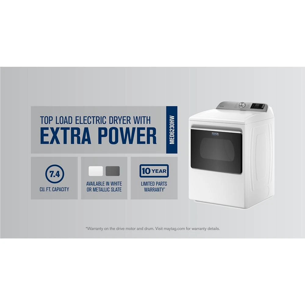 Smart Top Load Electric Dryer with Extra Power - 7.4 cu. ft. MED6230HW