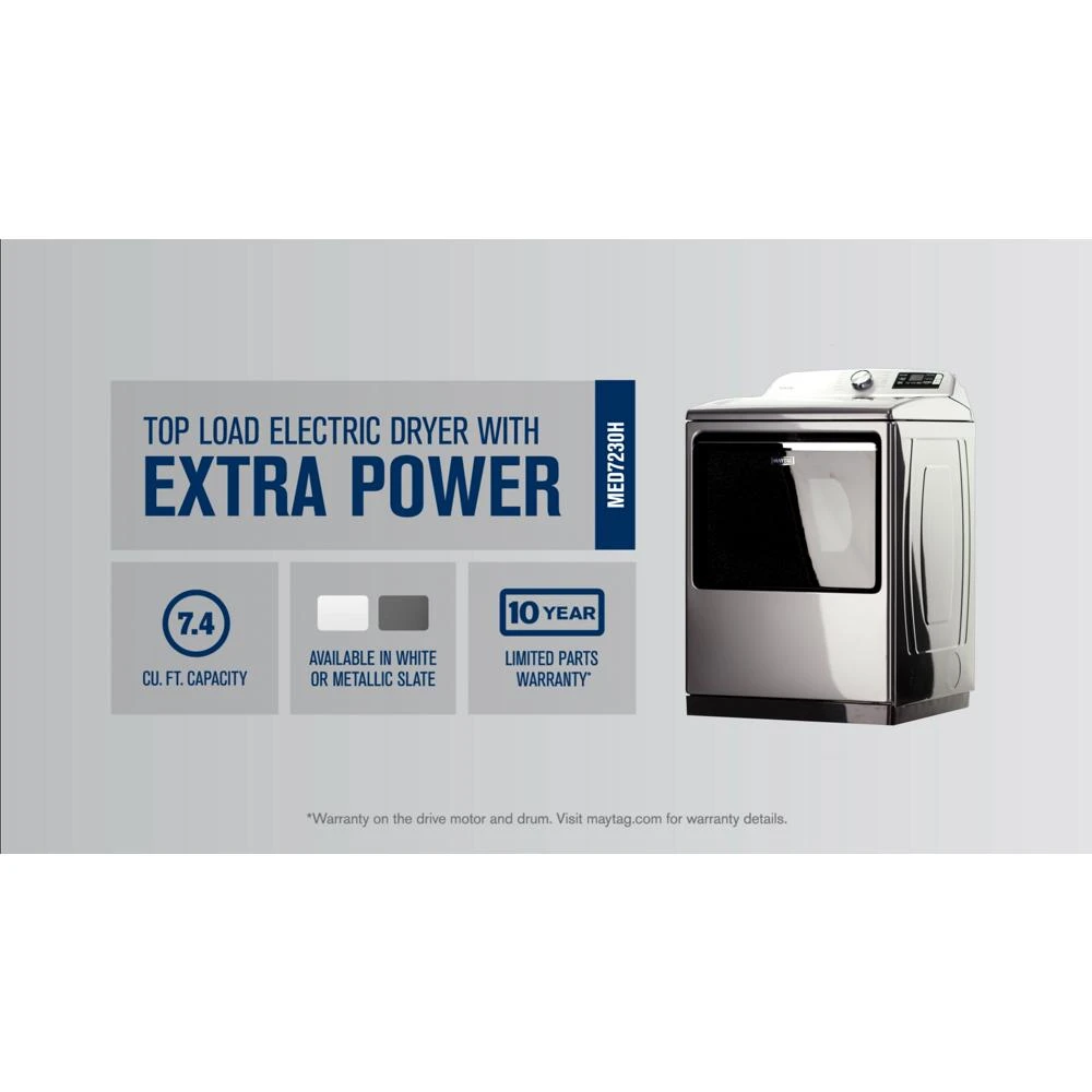 Smart Top Load Electric Dryer with Extra Power - 7.4 cu. ft. MED7230HC