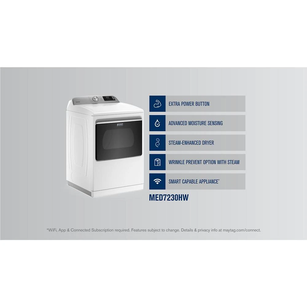 Smart Top Load Electric Dryer with Extra Power - 7.4 cu. ft. MED7230HW