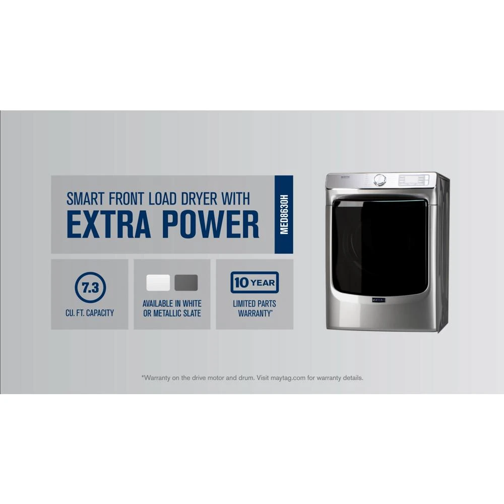 Smart Front Load Electric Dryer with Extra Power and Advanced Moisture Sensing Plus - 7.3 cu. ft. MED8630HC