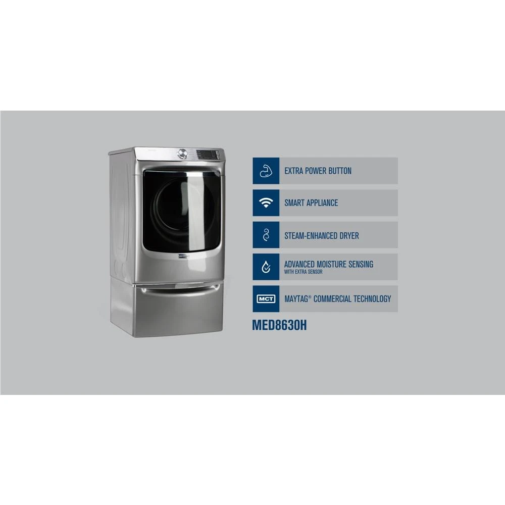 Smart Front Load Electric Dryer with Extra Power and Advanced Moisture Sensing Plus - 7.3 cu. ft. MED8630HW