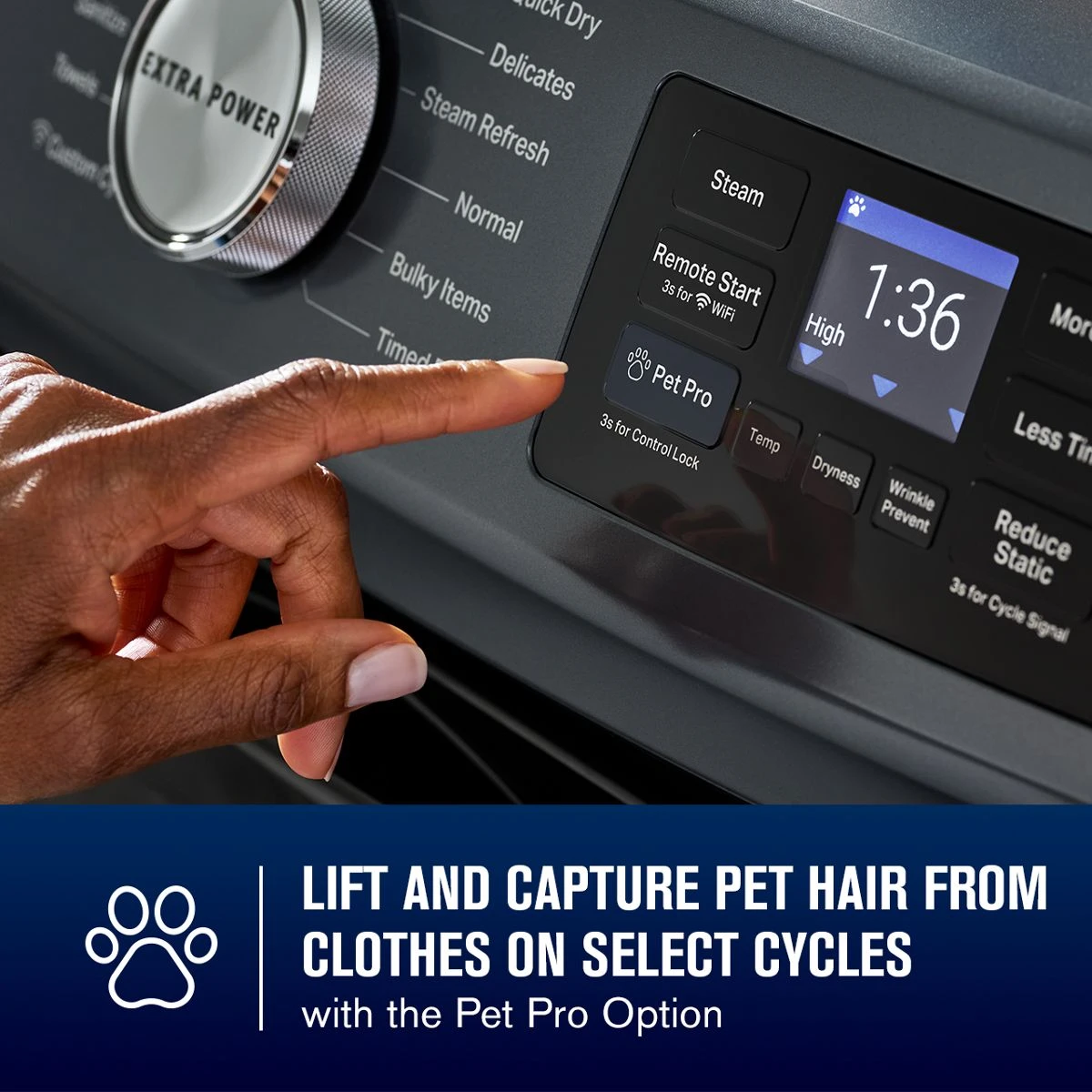 27 Inch Smart Pet Pro Front Load Gas Dryer with 7.4 cu. ft. Capacity, Steam Cycle, Quick Dry, Remote Start, Drum Light, and Advanced Moisture Sensing MGD7020RF