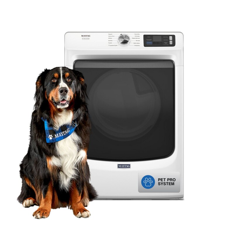 Maytag 27 Inch Smart Pet Pro Front Load Gas Dryer with 7.4 cu. ft. Capacity, Steam Cycle, Quick Dry, Remote Start, Drum Light, and Advanced Moisture Sensing and Energy Star Certified White MGD7020RW Picture 1