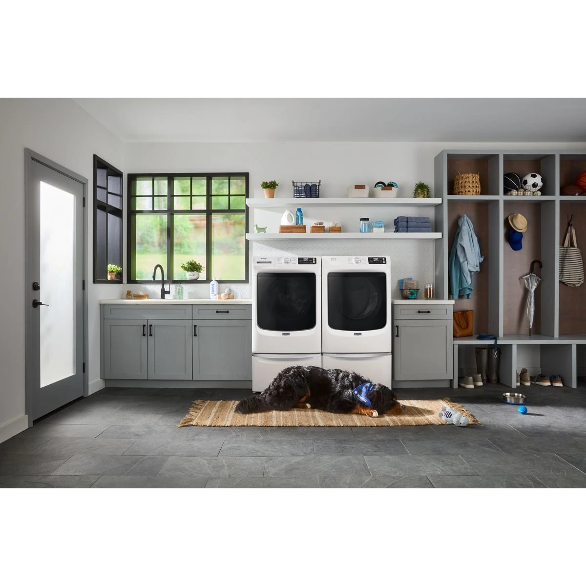 27 Inch Smart Pet Pro Front Load Gas Dryer with 7.4 cu. ft. Capacity, Steam Cycle, Quick Dry, Remote Start, Drum Light, and Advanced Moisture Sensing and Energy Star Certified MGD7020RW