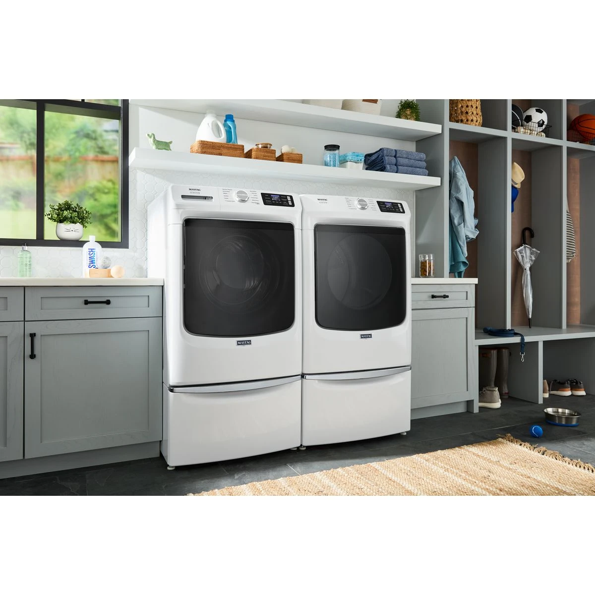 27 Inch Smart Pet Pro Front Load Gas Dryer with 7.4 cu. ft. Capacity, Steam Cycle, Quick Dry, Remote Start, Drum Light, and Advanced Moisture Sensing and Energy Star Certified MGD7020RW