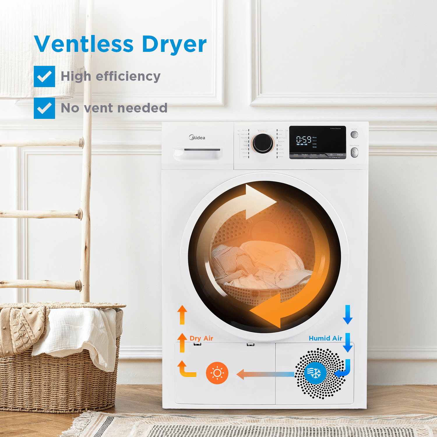 24" Front Load Heat pump Electric Dryer, 4.4 Cuft, Sensor Dry MLE25H7BWW