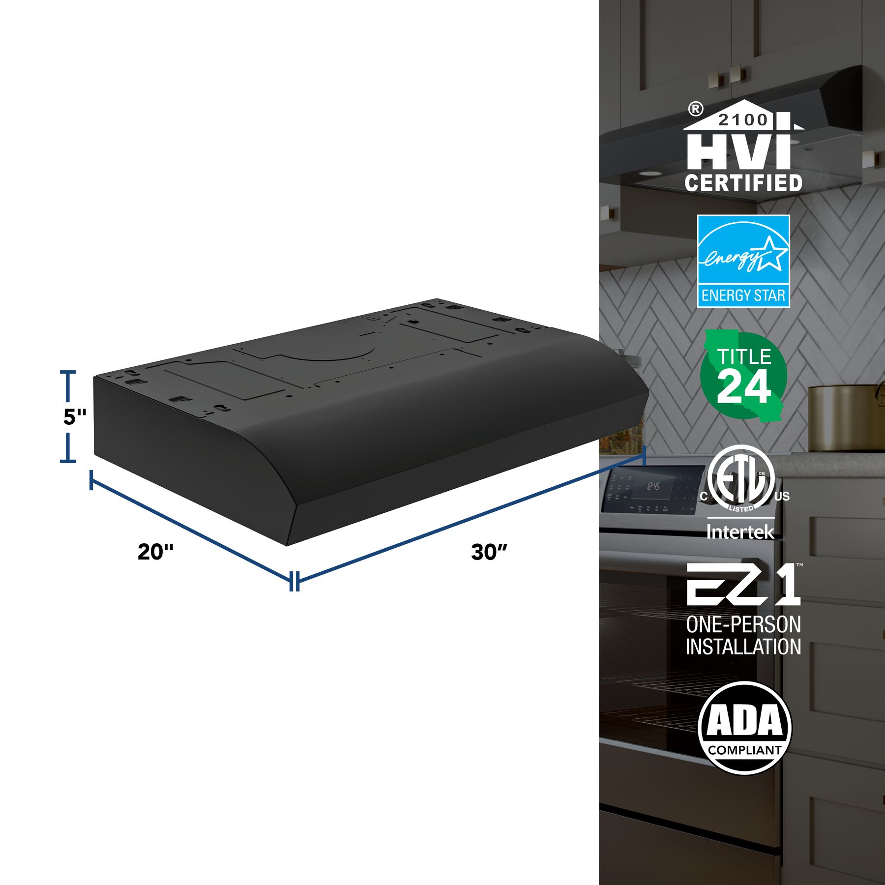 Broan-NuTone 30-Inch Under Cabinet Range Hood, ENERGY STAR, 350 Max Blower CFM, Black MTR1303BL