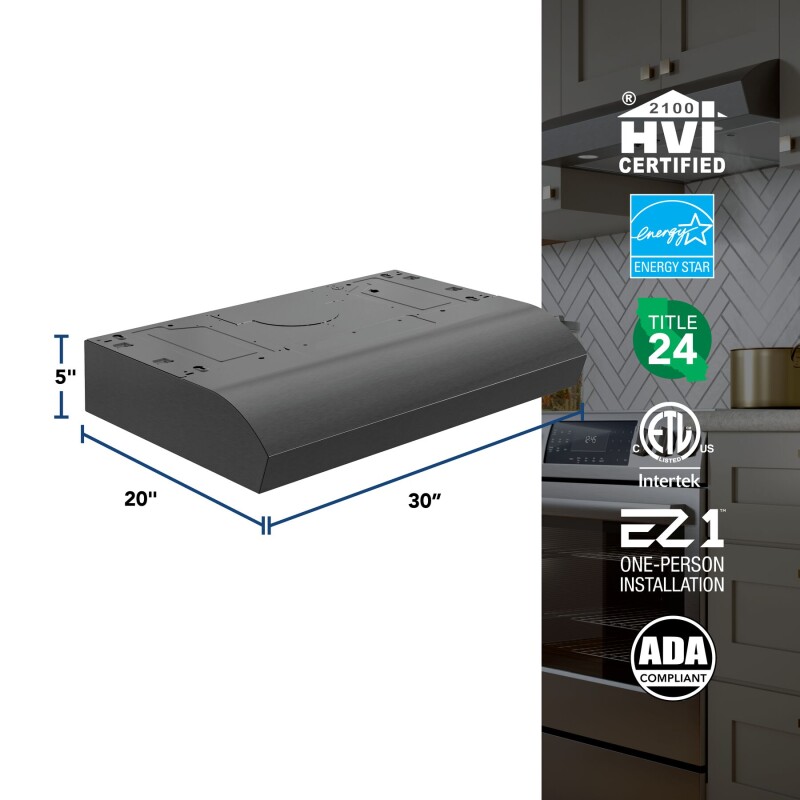 Broan-NuTone 30-Inch Under Cabinet Range Hood, ENERGY STAR, 350 Max Blower CFM, Black Stainless Steel MTR1303BLS