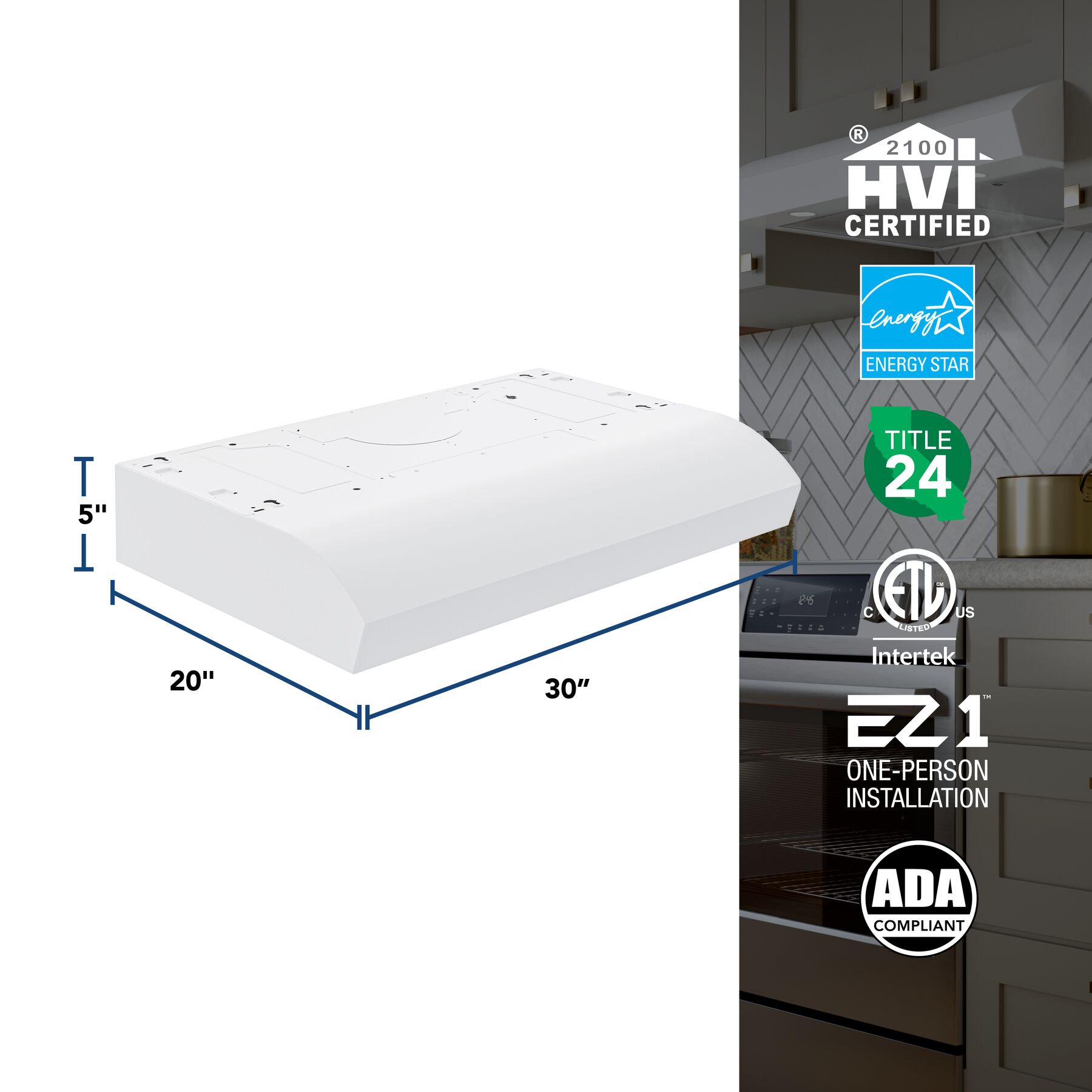 Broan-NuTone 30-Inch Under Cabinet Range Hood, ENERGY STAR, 350 Max Blower CFM, White MTR1303WW