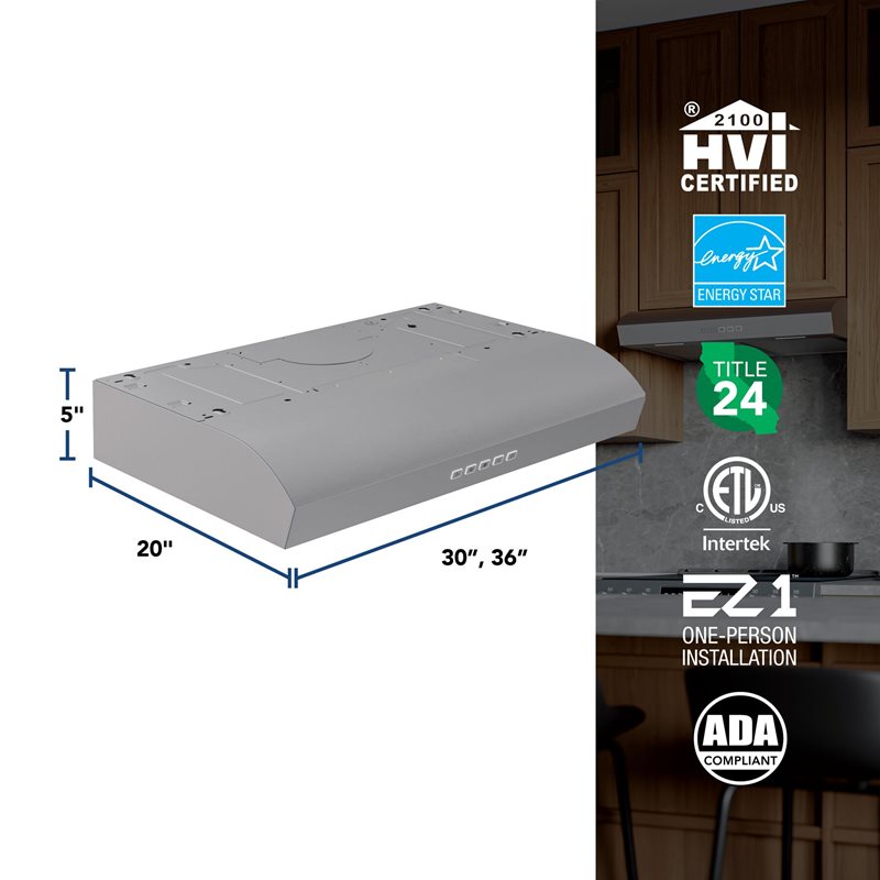 Mantra 36Inch 350 MAX Blower CFM 1.5 Sones Range Hood MTR2363SS