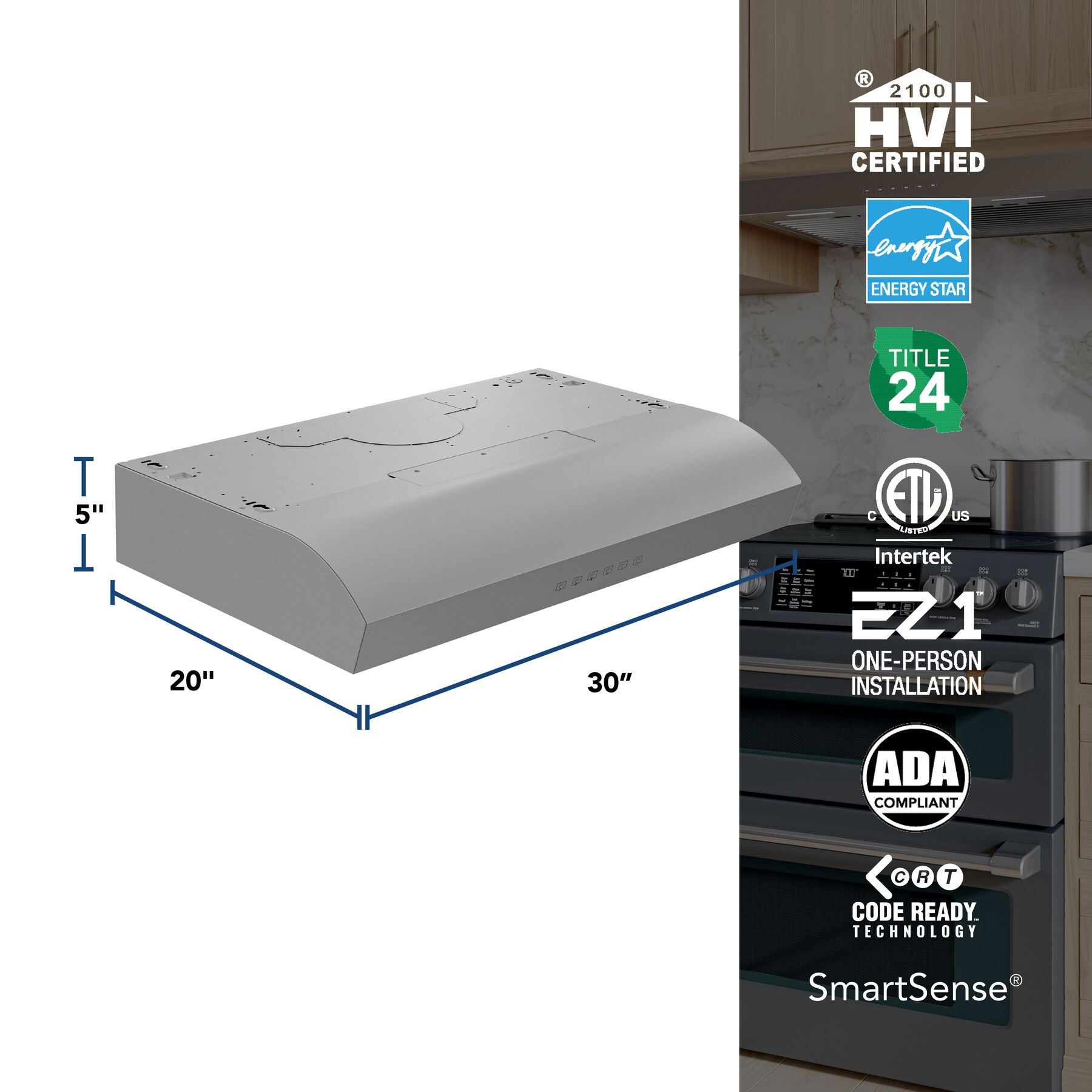 Mantra 30Inch 490 MAX Blower CFM 1.1 Sones Range Hood MTR3304SS