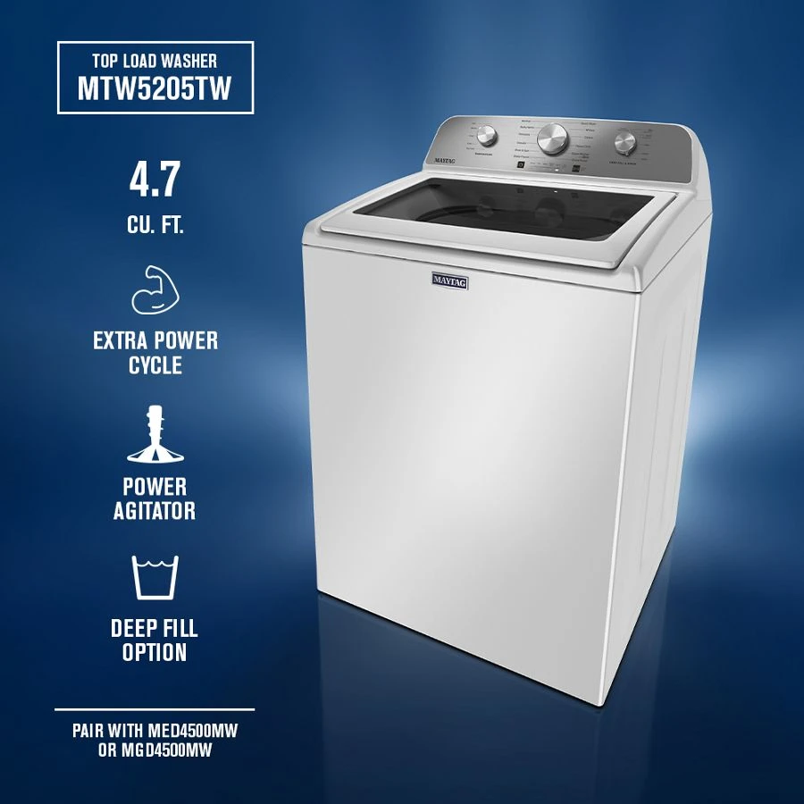 4.7 Cu. Ft. Top Load Agitator Washer With Extra Power Cycle MTW5205TW