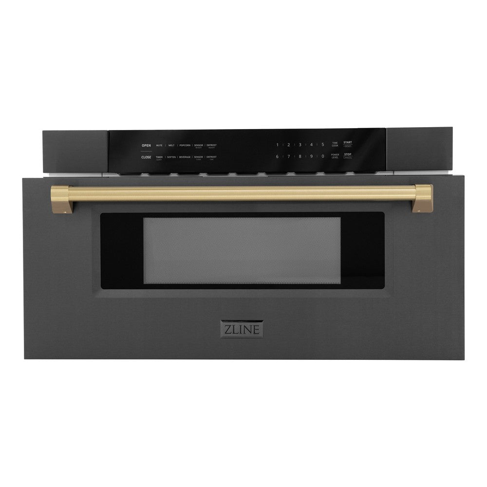 Autograph Edition 30 In. 1.2 Cu. Ft. Built-in Microwave Drawer In Black Stainless Steel And Champagne Bronze Accents MWDZ30BSCB
