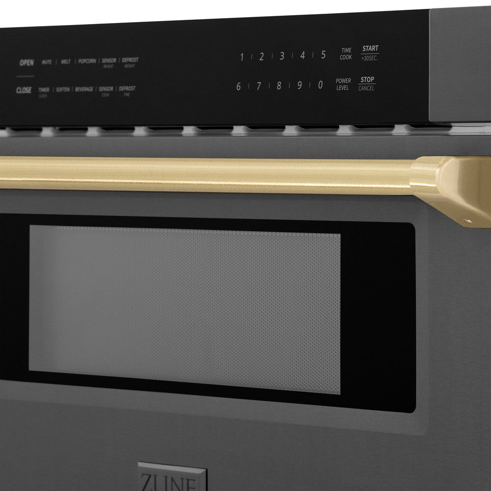 Autograph Edition 30 In. 1.2 Cu. Ft. Built-in Microwave Drawer In Black Stainless Steel And Champagne Bronze Accents MWDZ30BSCB