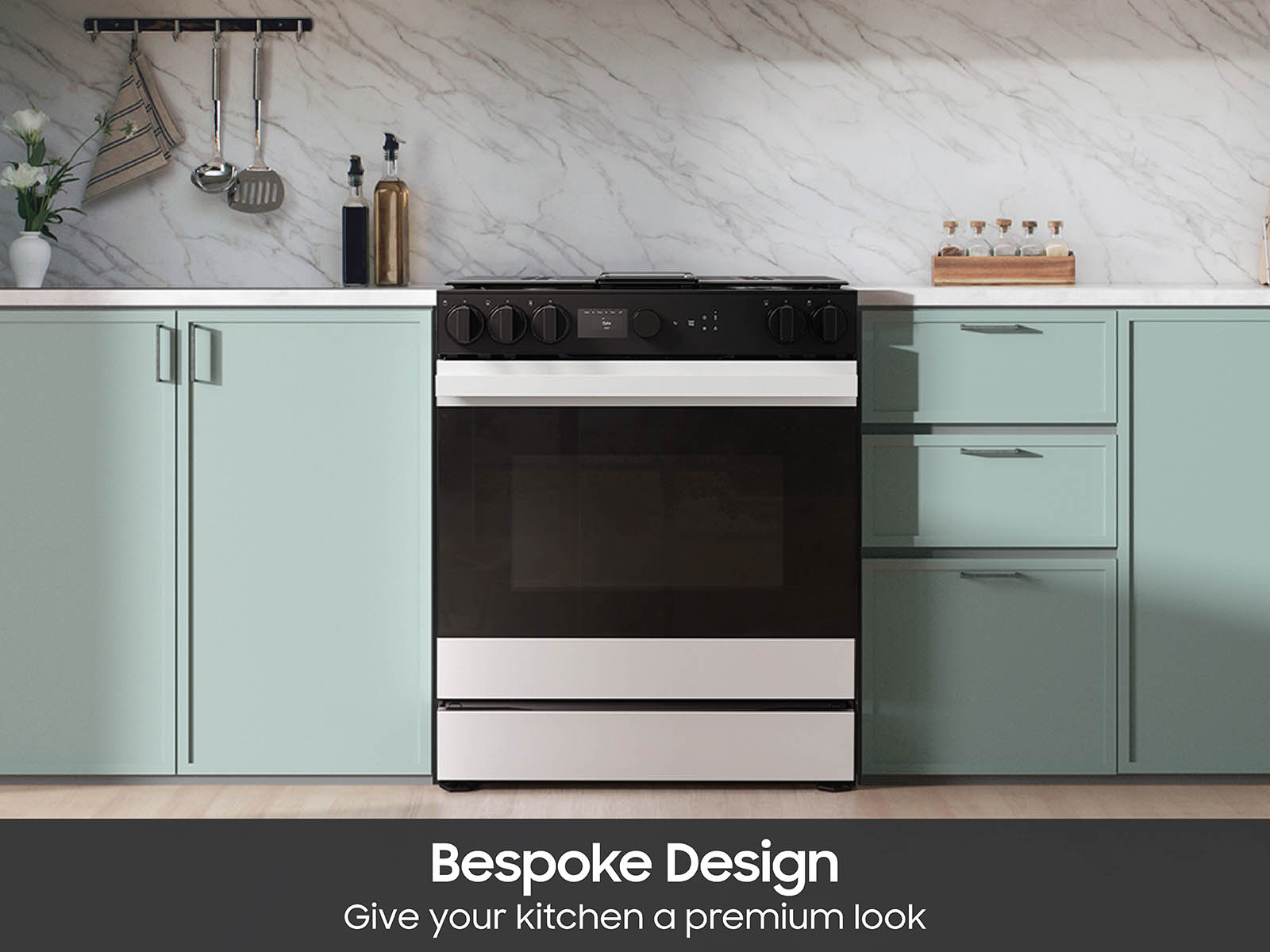 Bespoke 6.0 cu. ft. Smart Slide-In Gas Range with Smart Oven Camera & Illuminated Precision Knobs in White Glass NSG6DB870012AA