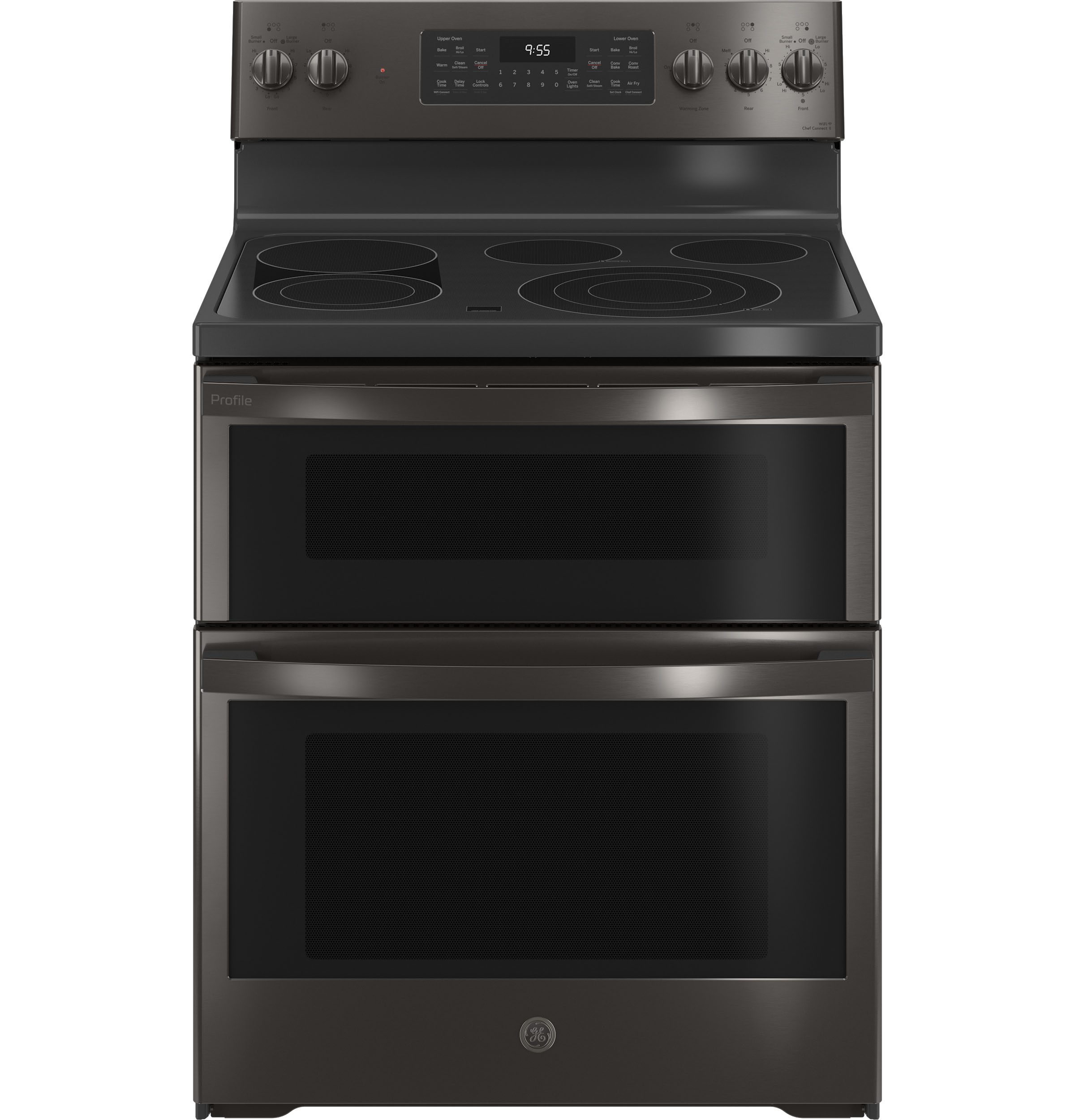 GE Profile 30" Smart Free-Standing Electric Double Oven Convection Range with No Preheat Air Fry Fingerprint Resistant Black Stainless PB965BPTS Picture 1