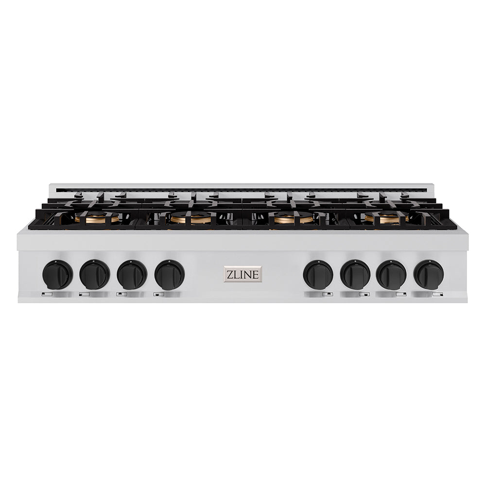 ZLINE Autograph Edition 48 in. Classic Gas Rangetop with 8 Burner DuoPro™ Cooktop in Stainless Steel and Matte Black Accents (PCRTZ-48-MB) PCRTZ48MB