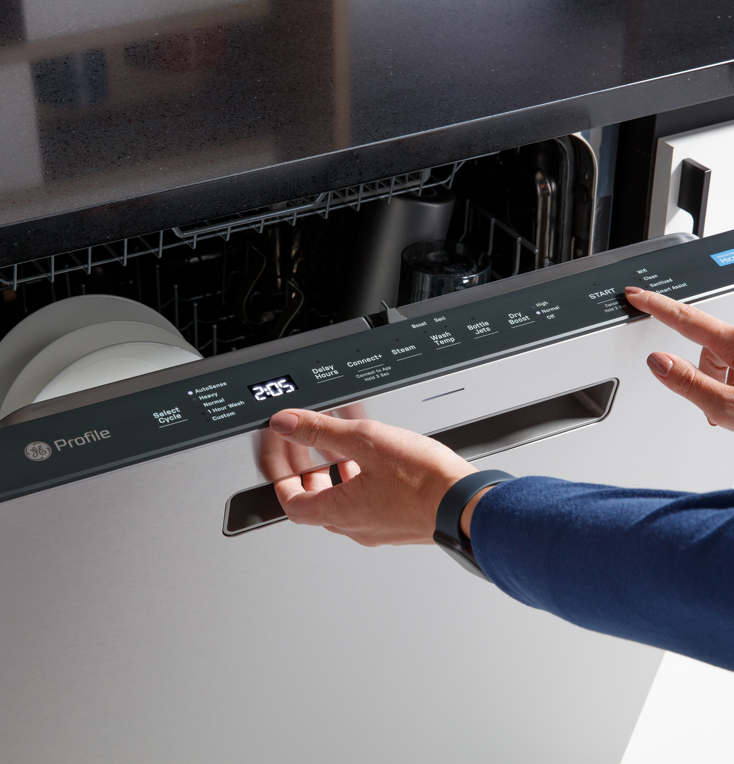 Fingerprint Resistant Top Control Stainless Interior Dishwasher with Microban Antimicrobial Technology PDP715SYVFS