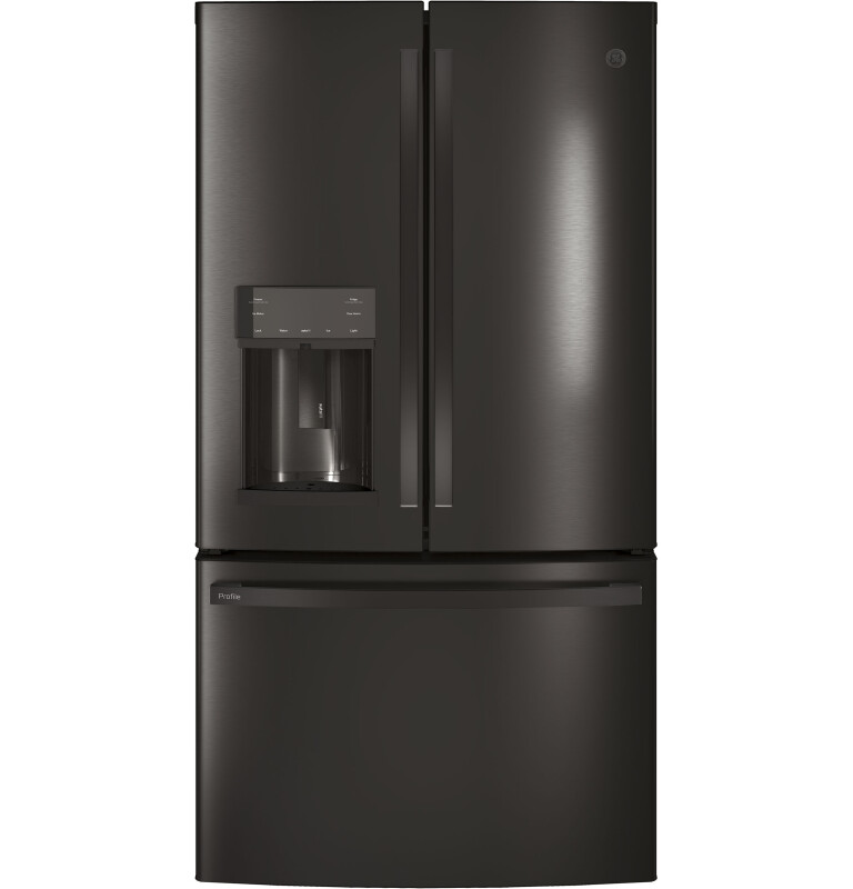 GE Profile 27.7 Cu. Ft. French-Door Refrigerator with Hands-Free AutoFill Black Stainless PFE28KBLTS Picture 1