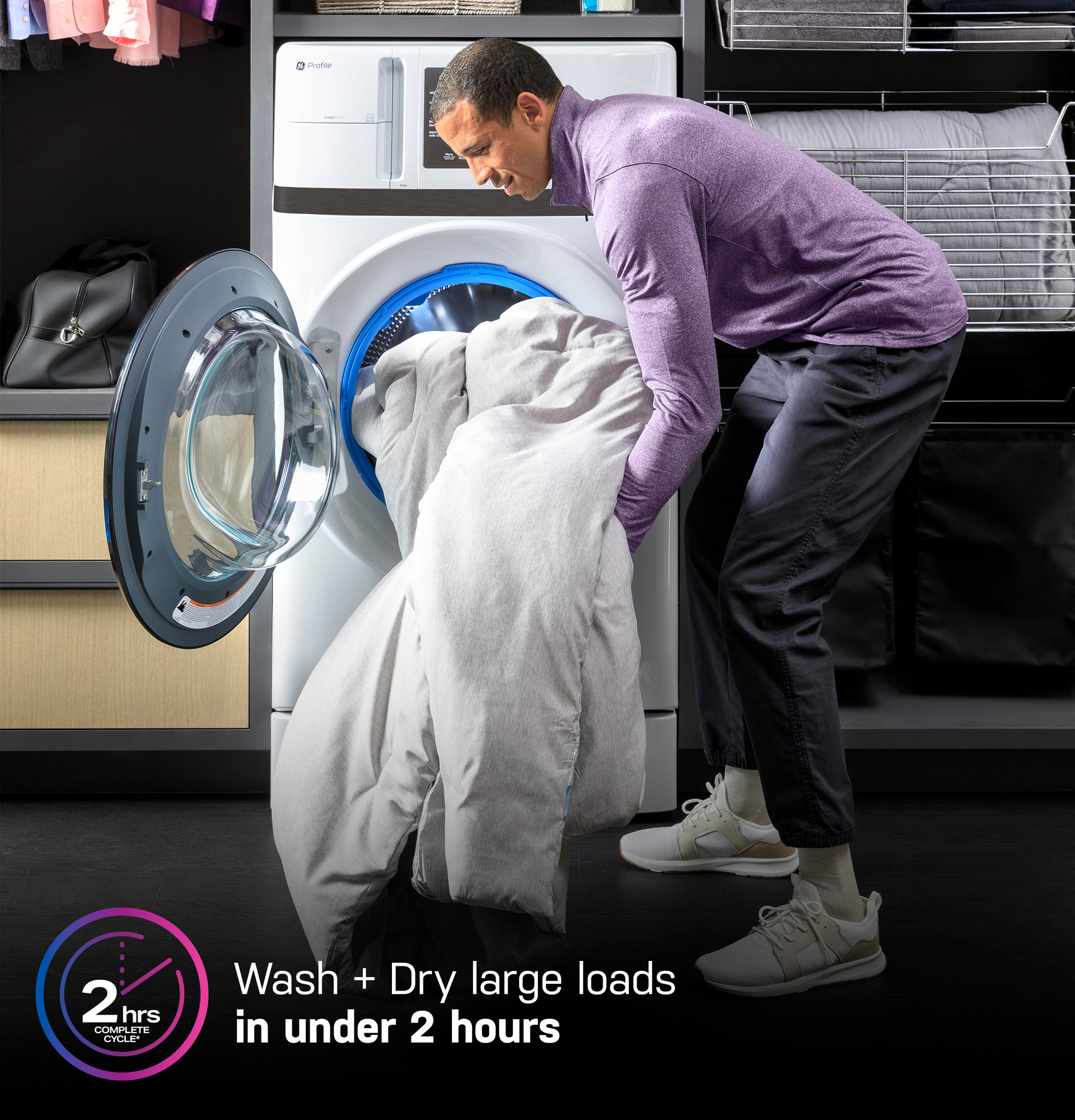 GE Profile™ ENERGY STAR® 4.6 cu. ft. Capacity UltraFast Combo with Ventless Inverter Heat Pump Technology Washer/Dryer PFQ83HSLWWW