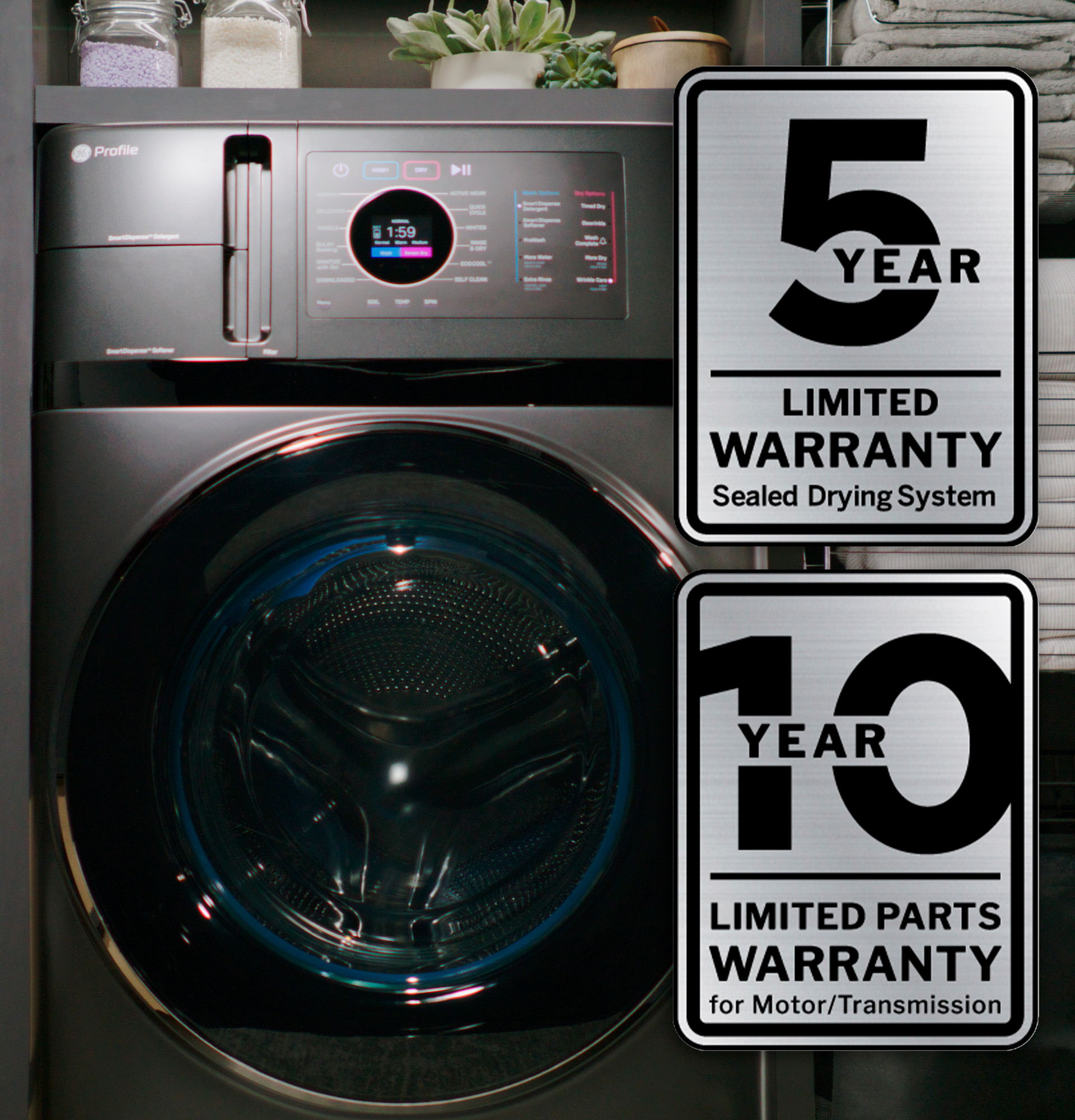 GE Profile™ ENERGY STAR® 4.6 cu. ft. Capacity UltraFast Combo with Ventless Inverter Heat Pump Technology Washer/Dryer PFQ83HSLWWW