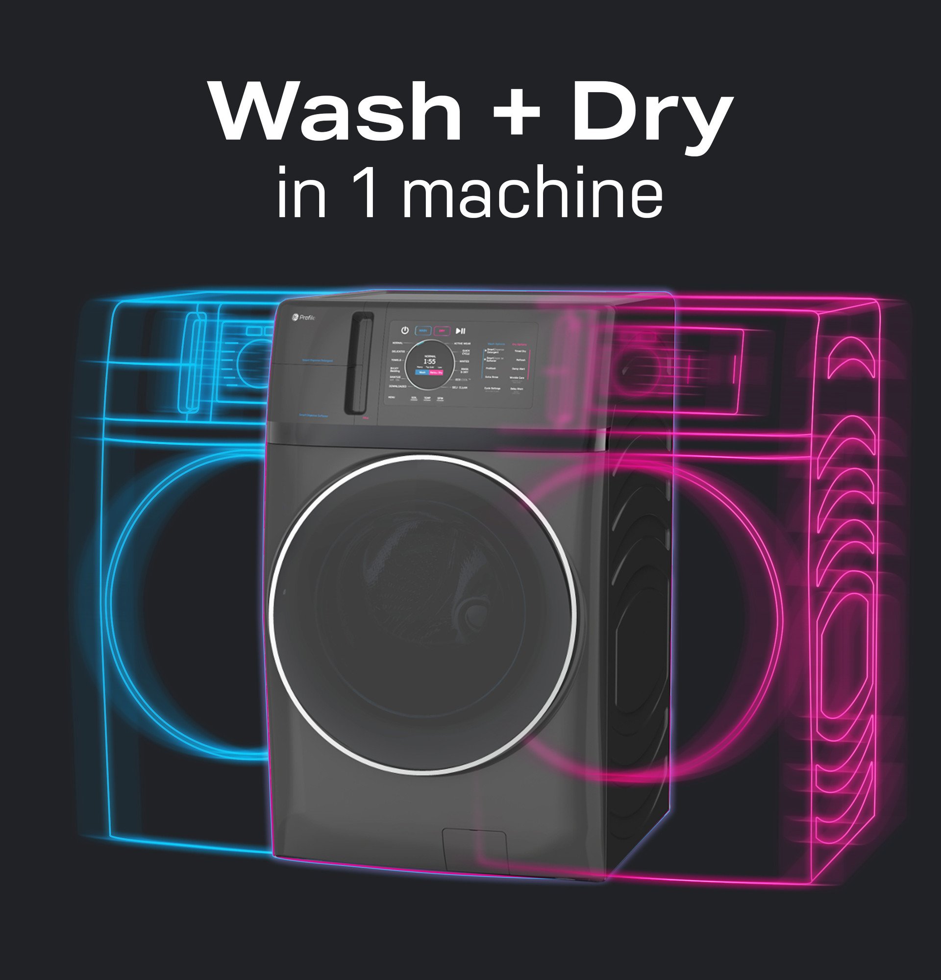 GE Profile™ ENERGY STAR® 4.6 cu. ft. Capacity UltraFast Combo with Ventless Inverter Heat Pump Technology Washer/Dryer PFQ83HSLWWW