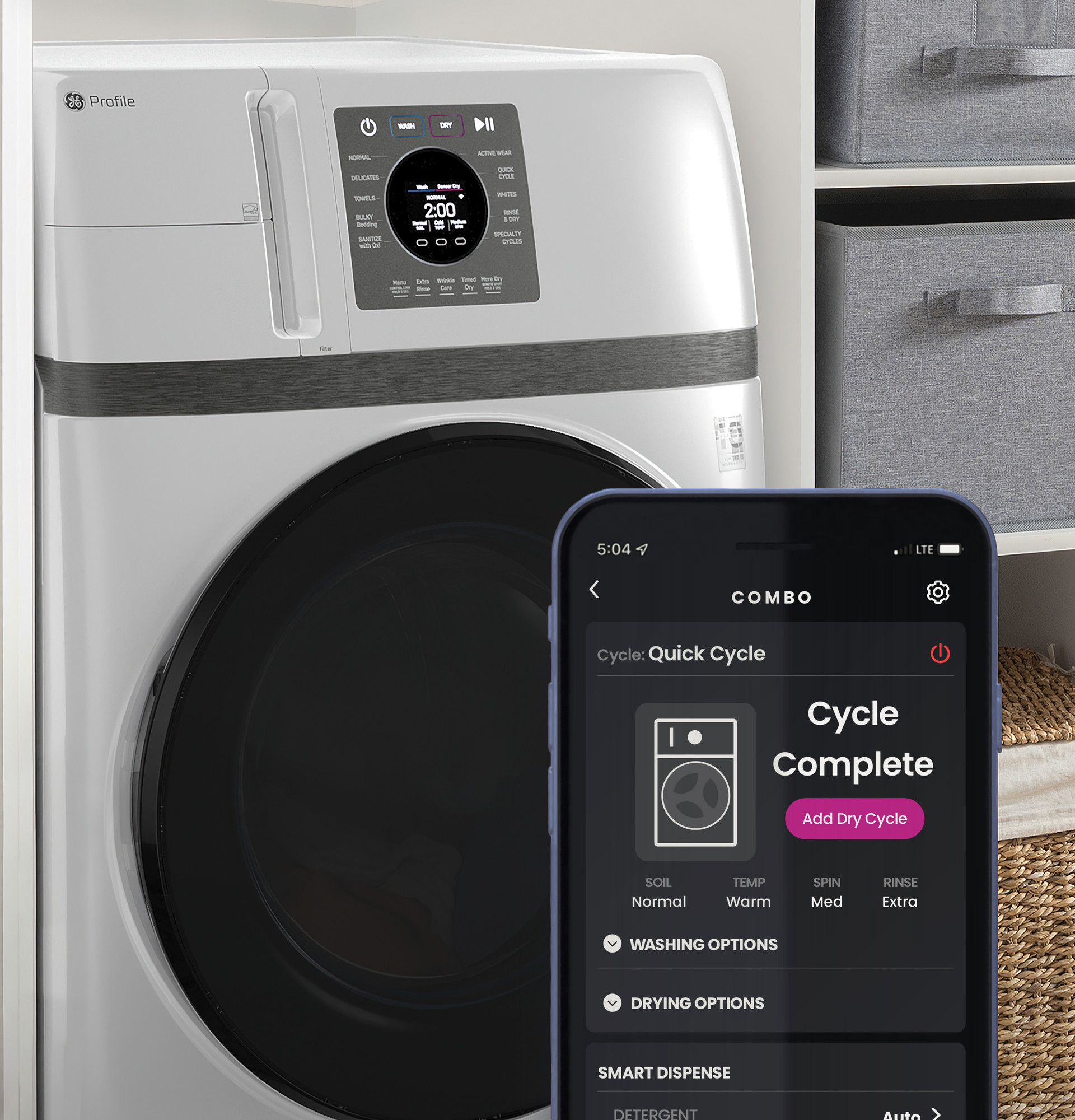 GE Profile™ ENERGY STAR® 4.6 cu. ft. Capacity UltraFast Combo with Ventless Inverter Heat Pump Technology Washer/Dryer PFQ83HSLWWW