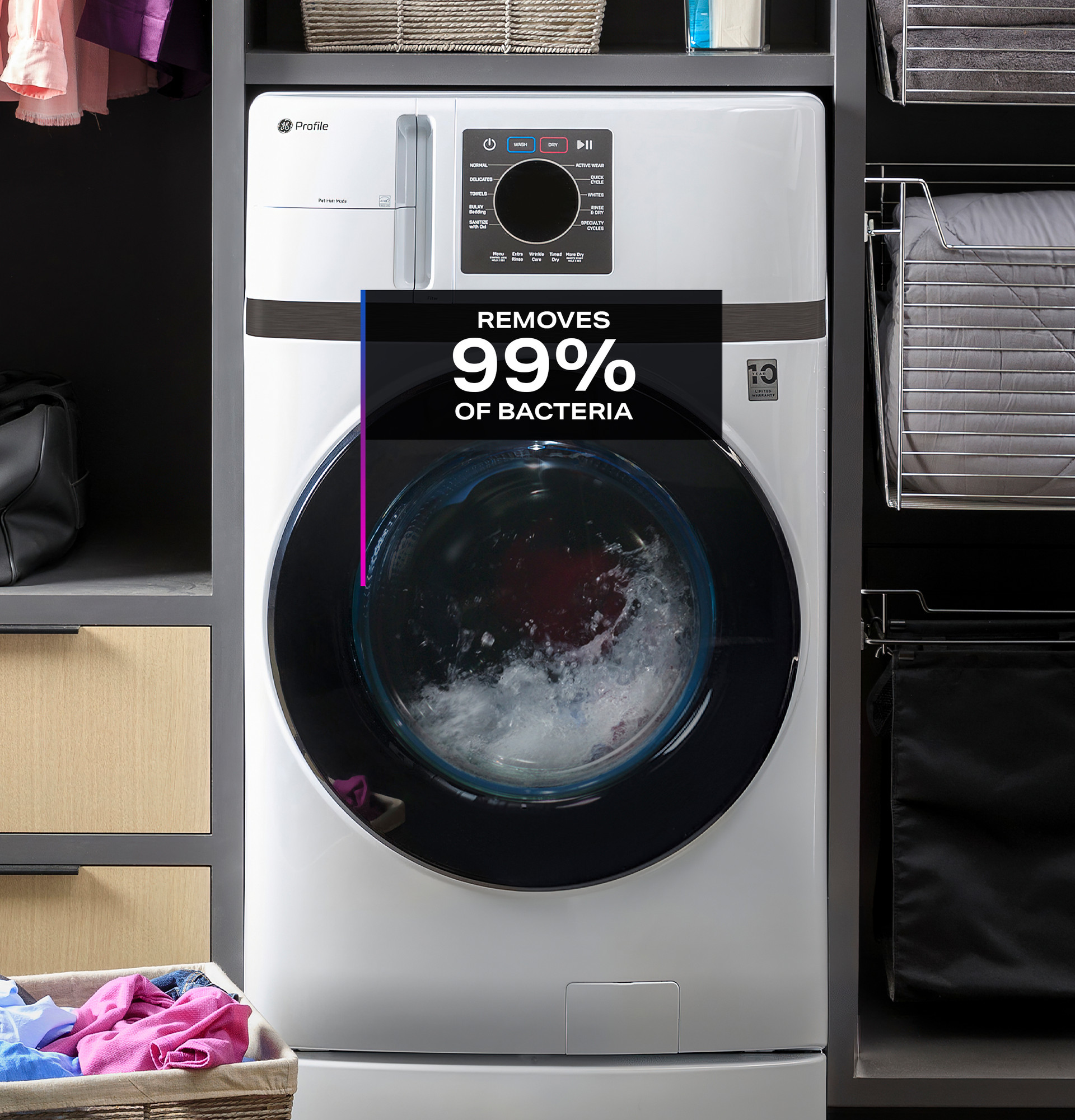 GE Profile™ ENERGY STAR® 4.6 cu. ft. Capacity UltraFast Combo with Ventless Inverter Heat Pump Technology Washer/Dryer PFQ83HSLWWW