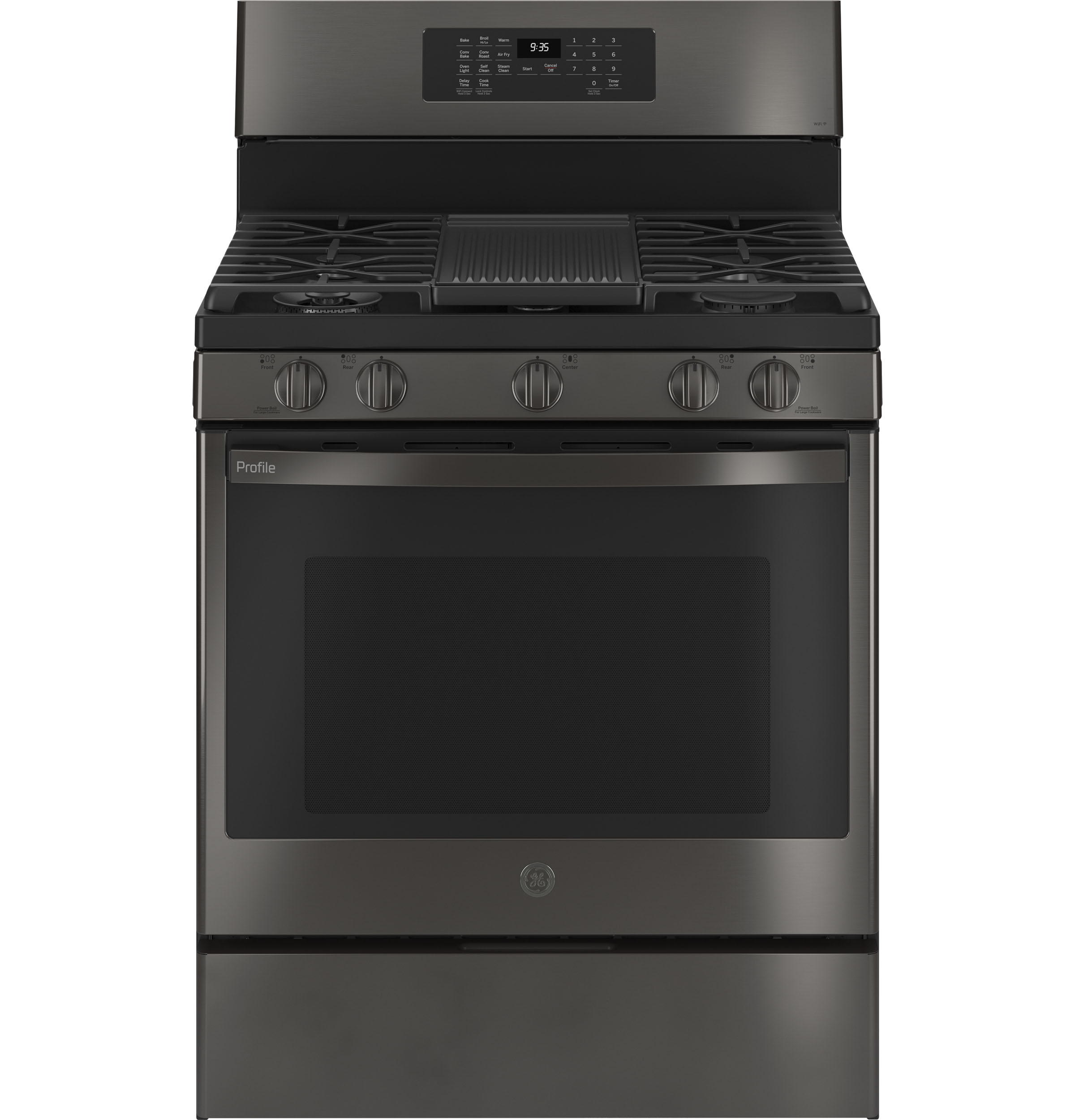 GE Profile Smart 30" Free-Standing Self Clean Gas Range with No Preheat Air Fry Fingerprint Resistant Black Stainless PGB935BPTS Picture 1
