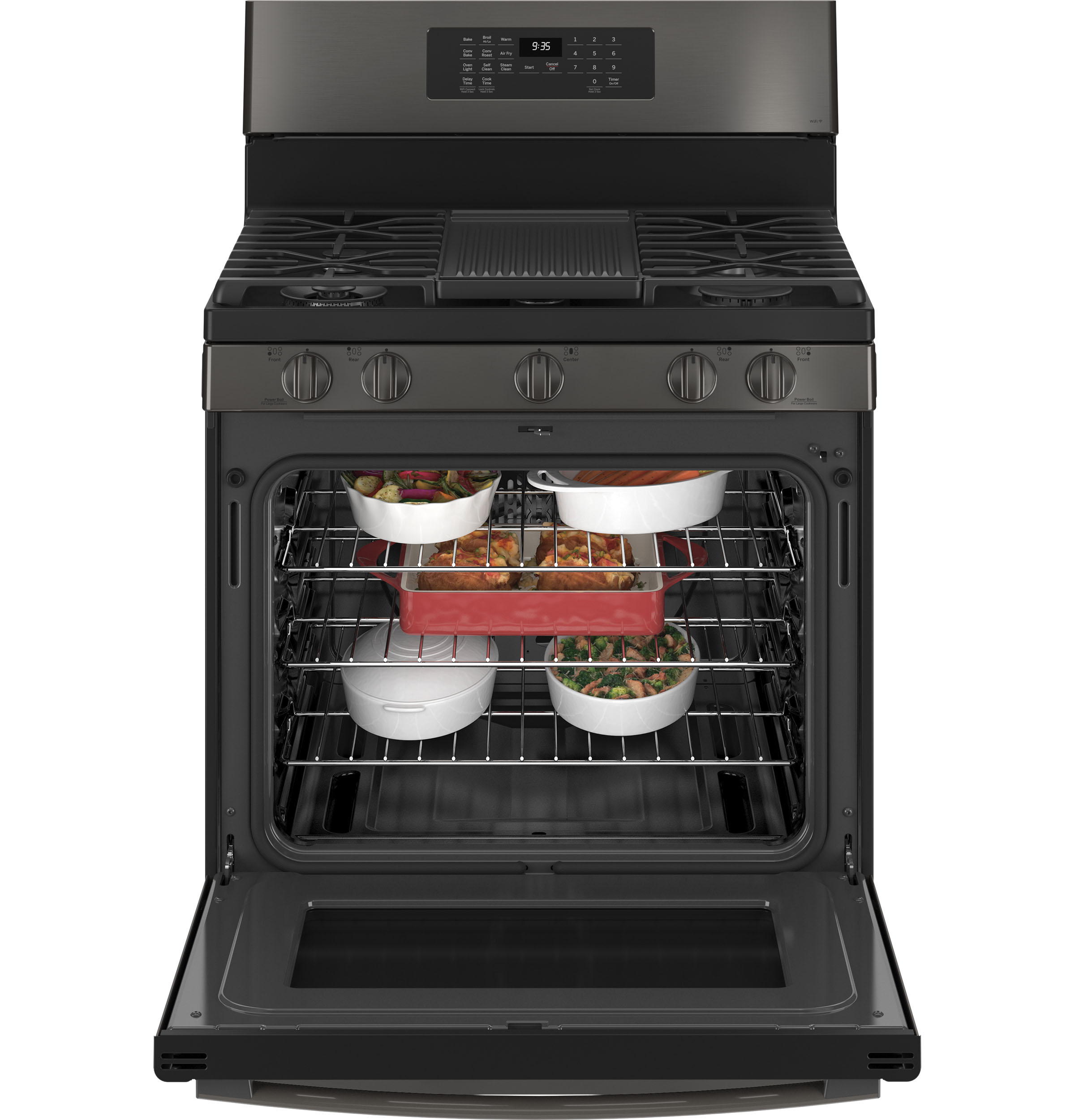 Smart 30" Free-Standing Self Clean Gas Range with No Preheat Air Fry PGB935BPTS