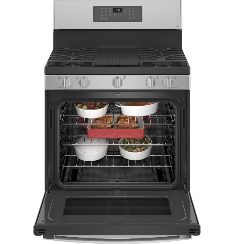 Smart 30" Free-Standing Self Clean Gas Fingerprint Resistant Range with No Preheat Air Fry PGB935YPFS