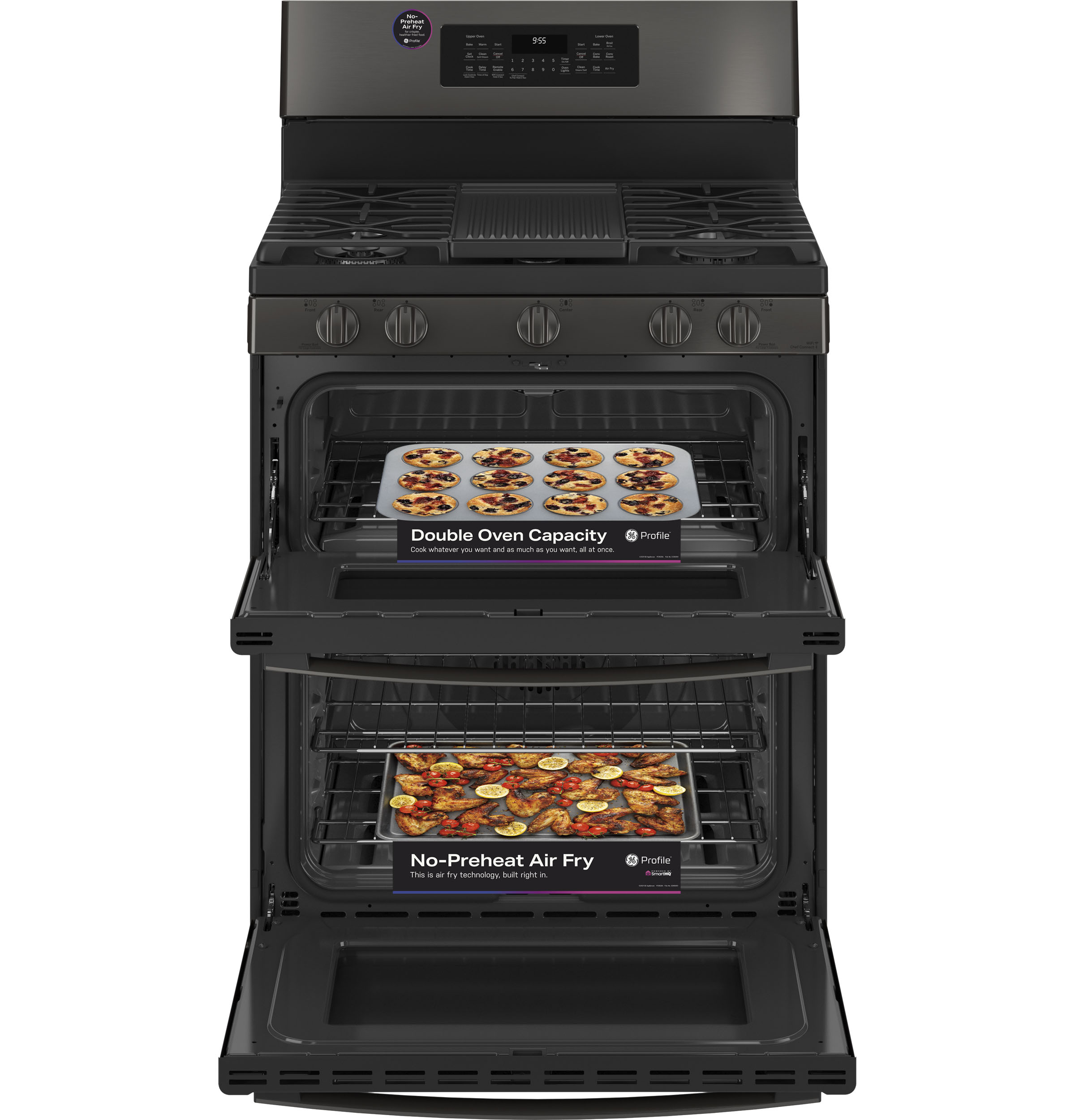 30" Free-Standing Gas Double Oven Convection Range with No Preheat Air Fry PGB965BPTS