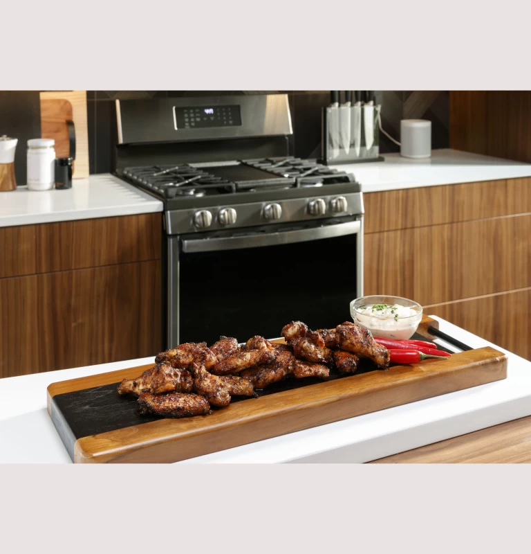 30" Free-Standing Gas Double Oven Convection Fingerprint Resistant Range with No Preheat Air Fry PGB965YPFS