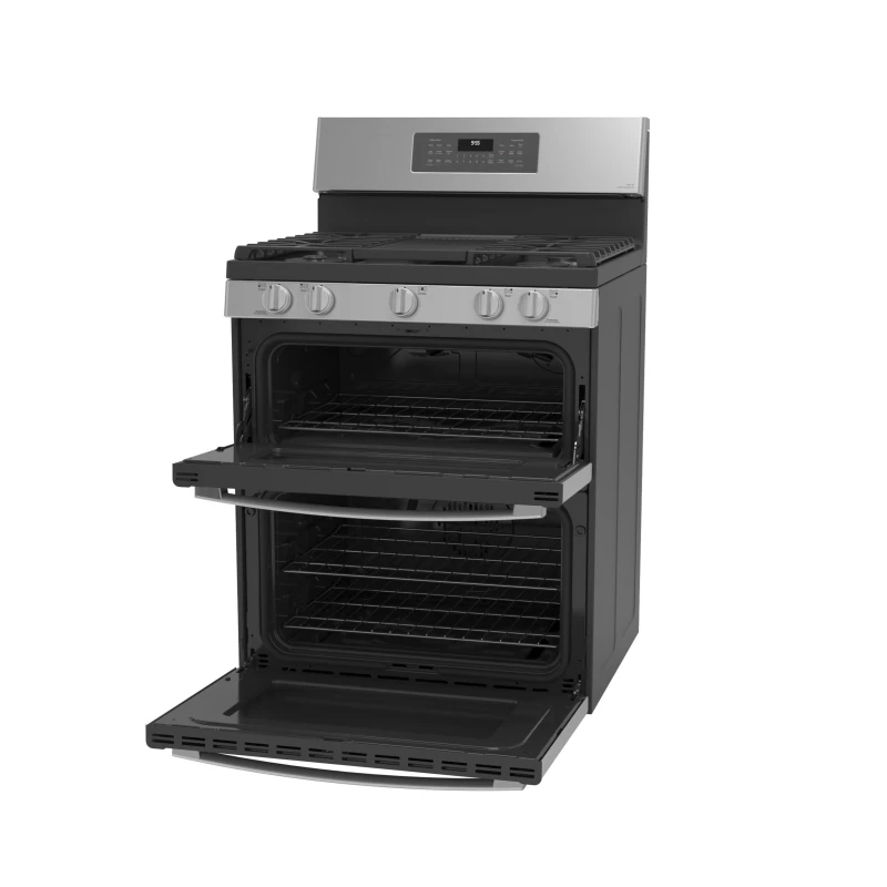 30" Free-Standing Gas Double Oven Convection Fingerprint Resistant Range with No Preheat Air Fry PGB965YPFS