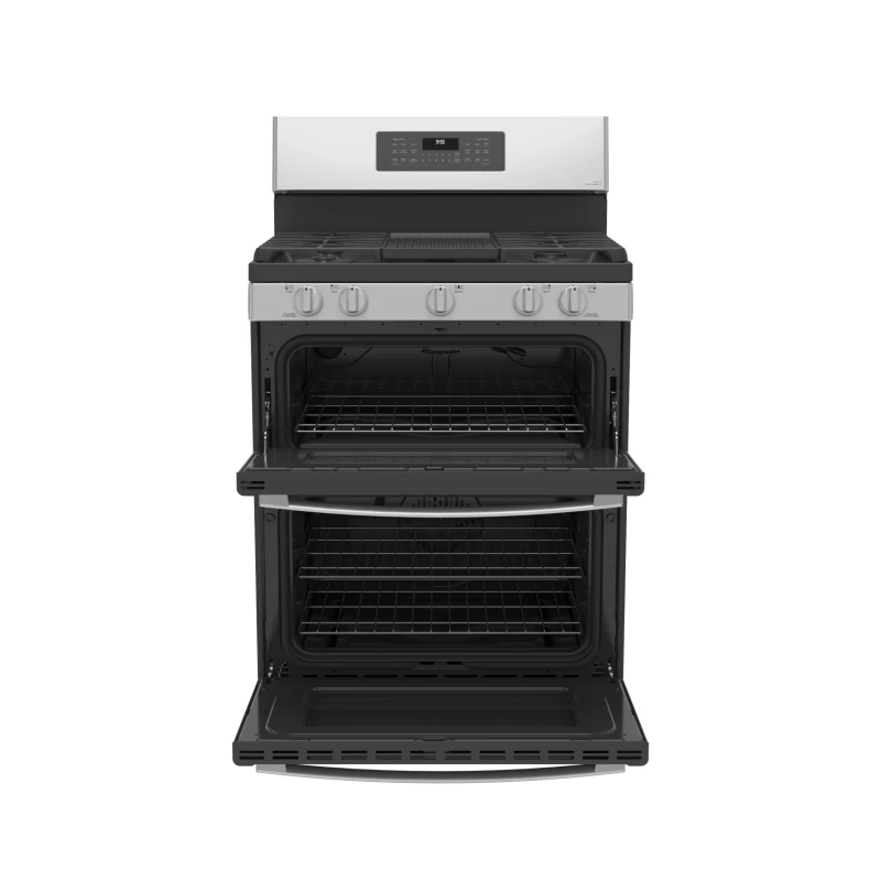 30" Free-Standing Gas Double Oven Convection Fingerprint Resistant Range with No Preheat Air Fry PGB965YPFS