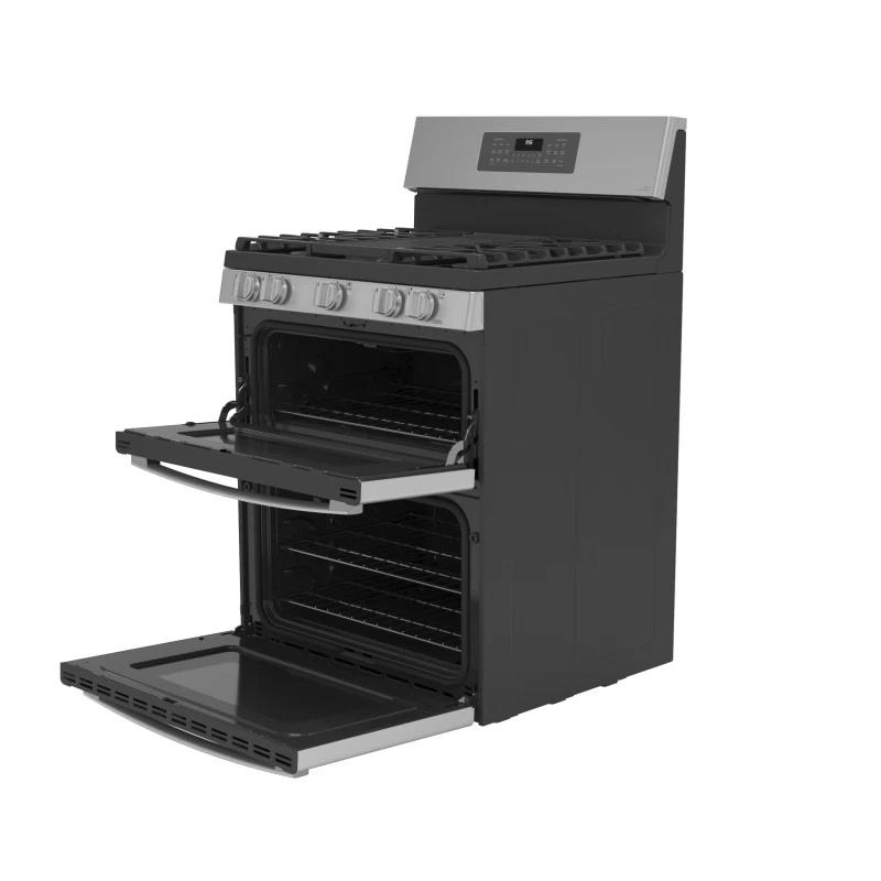 30" Free-Standing Gas Double Oven Convection Fingerprint Resistant Range with No Preheat Air Fry PGB965YPFS