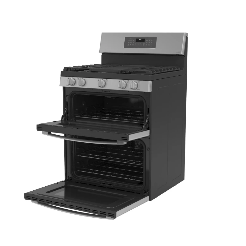 30" Free-Standing Gas Double Oven Convection Fingerprint Resistant Range with No Preheat Air Fry PGB965YPFS