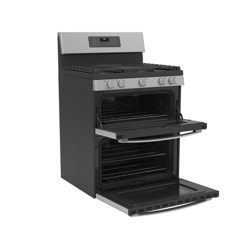 30" Free-Standing Gas Double Oven Convection Fingerprint Resistant Range with No Preheat Air Fry PGB965YPFS