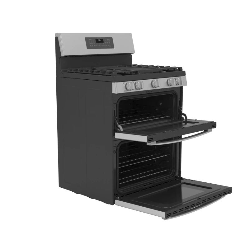 30" Free-Standing Gas Double Oven Convection Fingerprint Resistant Range with No Preheat Air Fry PGB965YPFS