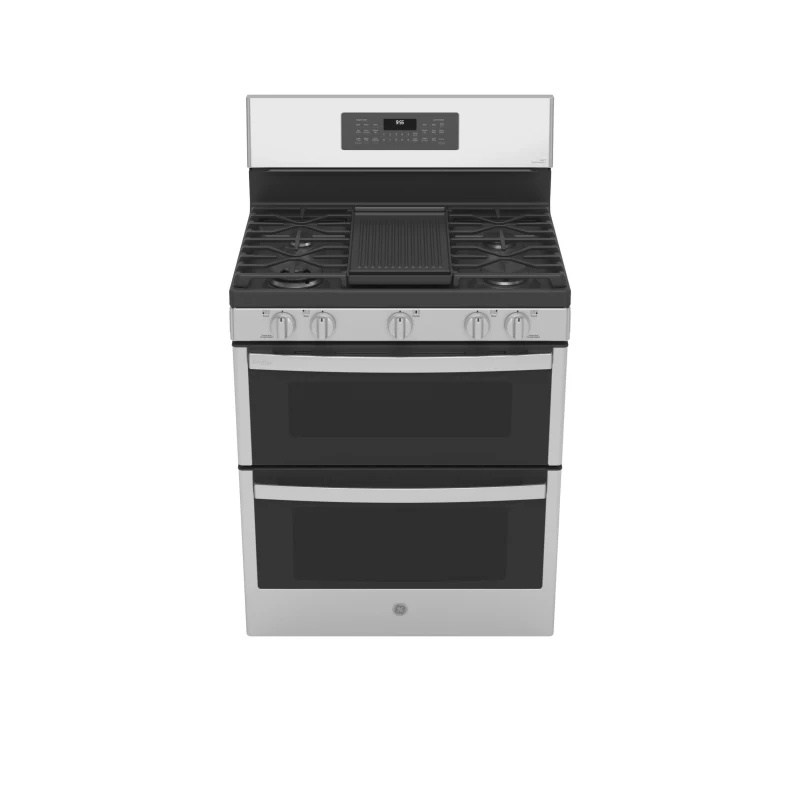 30" Free-Standing Gas Double Oven Convection Fingerprint Resistant Range with No Preheat Air Fry PGB965YPFS